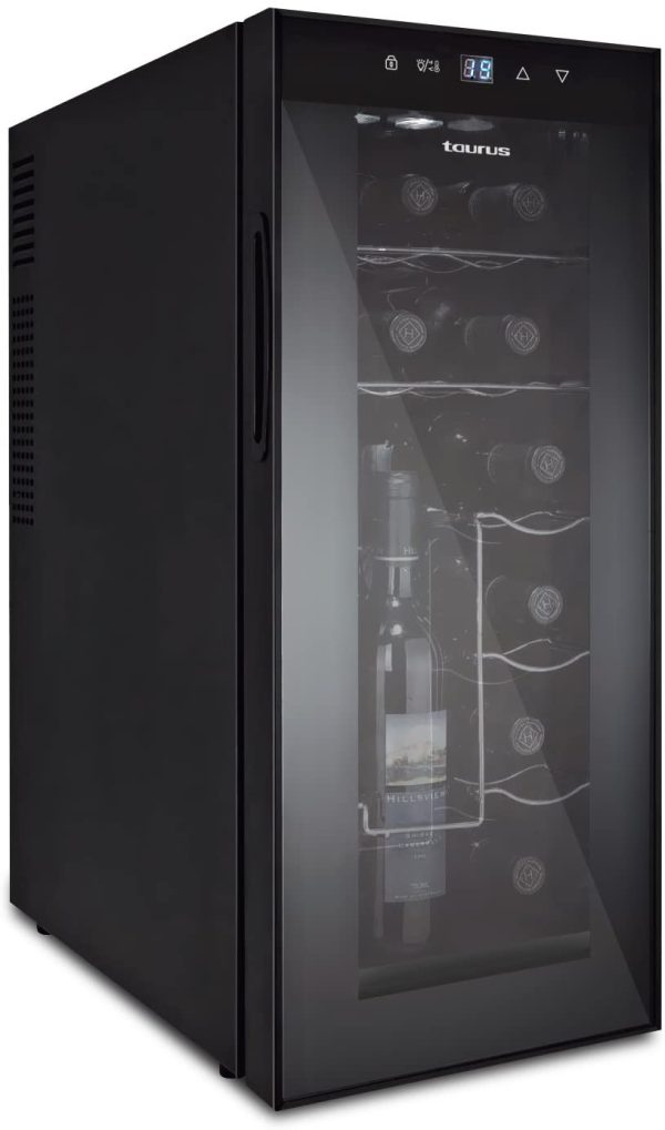 PTWC12 - Cave à Vin, 12 Bouteilles, 32 L, Stockage Vertical, Température Réglable entre 8 et 18 °C, Silencieuse, Ne Vibre Pas, Système Anti-Humidité, Lumière LED à lʼIntérieur, Noir – Image 6