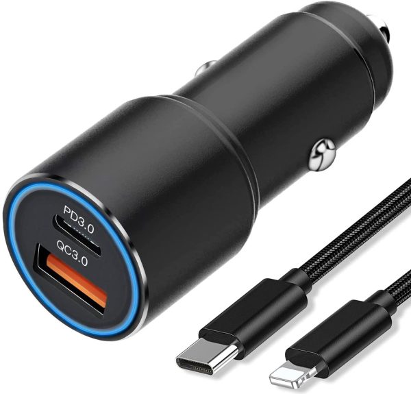 Chargeur Voiture USB C PD &QC 3.0 pour Iphone 11 12/13 Pro/12 Pro Max/12 Mini/Se 2020 XR XS X 8 7/8 Plus,XS Max,Chargeur Auto Allume Cigare Rapide 36W Power Delivery/Quick Charge 3.0+1M Cable USB C – Image 4