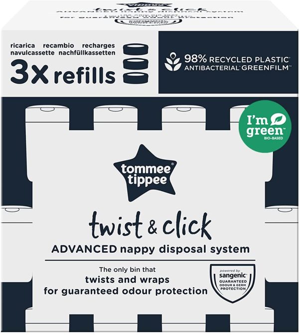 Tommee Tippee Recharges pour Poubelle à Couches Avancée Twist & Click avec GREENFILM Antibactérien d’Origine Durable, Lot de 3 – Image 8