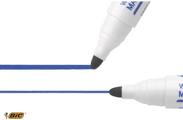 BIC Velleda 1701 ECOlutions Feutres pour Tableau Blanc Effaçables à Sec à Pointe Conique Grande - Bleu, Boîte de 12