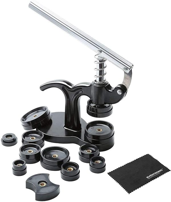 Eventronic Kit de Réparation de Montre+Presse de Boîtier Montre, Ensemble D'outils de Barre de Ressort Professionnel, Outil Montre pour Fermeture La Table Arrière De Montre 12 Tailles de Moules – Image 6