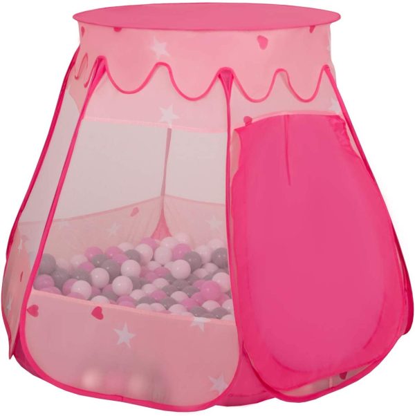 Selonis Tente 105X90cm/100 Balles Château avec Les Balles Plastiques Piscine À Balles pour Enfants, Rose: Rose Poudré-Perle-Transparent – Image 6