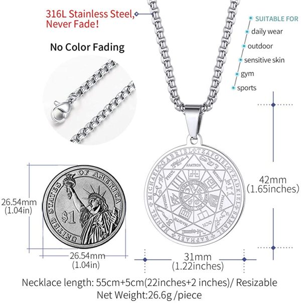 FaithHeart Médaille Talisman 7 Archanges Personnalisable-Pendentif Sceau des 7 Archanges Or/Noir/Acier Inoxydable + Chaîne 55+5cm,Bijoux Collier Occulte Amulette Protection pour Hommes et Femmes – Image 5