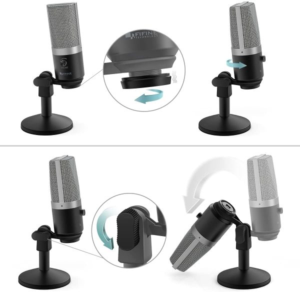 FIFINE USB Microphone, Microphone PC pour ordinateurs Mac et Windows, optimisé pour l’enregistrement, lecture en transit de Twitch, voix silence, podcasting pour YouTube, discussions sur Skype. (K670) – Image 3