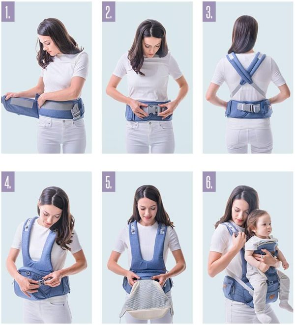 Porte-bébé Ergonomique avec Siège de Hanche- SUNVENO Porte-bébé Randonnee avec Sangle Amovible,Porte-bebe Physiologique avec Tabouret 0-36 Mois,5 Positions et 3 en 1 Usages,0-20KG, Bleu – Image 3