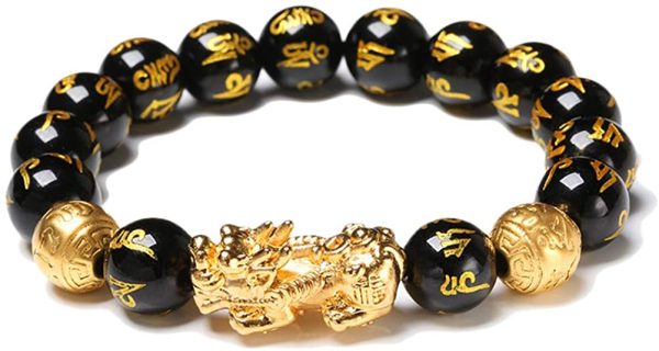 Excras Feng Shui Bracelet D'amulette Pi Xiu, Bracelet en Obsidienne Naturelle Noire – Image 6