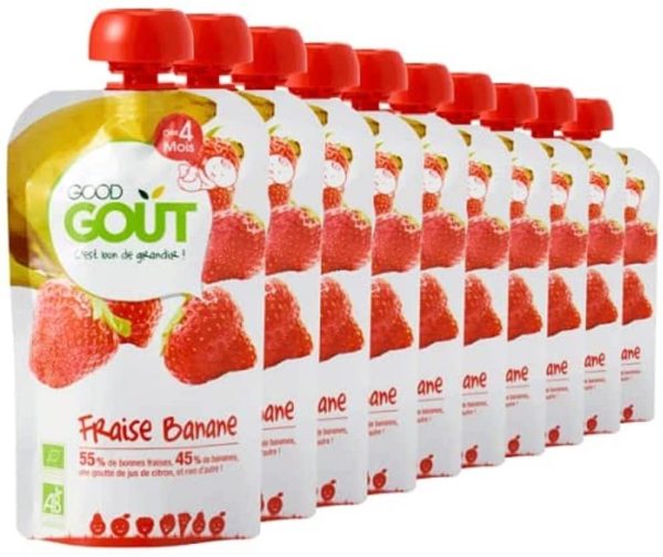 Good Goût - BIO - Gourde de Purée de Fruits Fraise Banane dès 4 Mois 120 g - Pack de 10 – Image 2