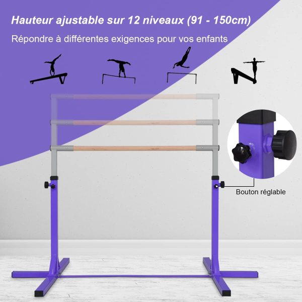 Costway Barre Gymnastique en Acier Hauteur Réglable de 91 à 150CM Capacité de poids100KG pour Ecole, Maison, Jardin Diamètre 4CM – Image 9