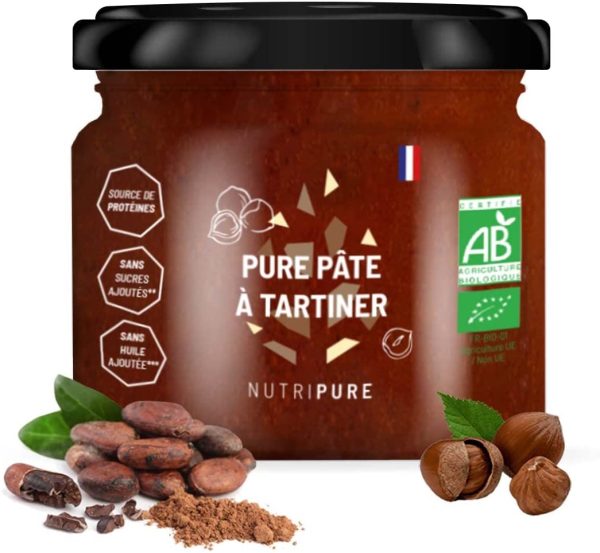 Pure Pâte A Tartiner Bio ??Noisette et cacao équitable ??Vegan ??-50% de calories ??Sans sucre ajouté, sans huile de palme, sans conservateurs ou additifs ??220G ??Made in France ??NUTRIPURE – Image 3