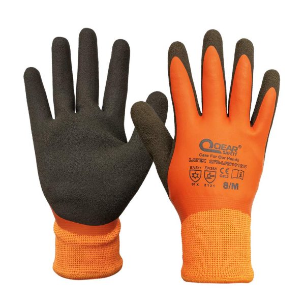 Gants de travail thermiques, résistants au froid et à l'eau, entièrement revêtus de latex, paume sablée pour une meilleure prise en main, S, Orange., 192