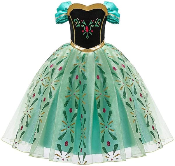 FYMNSI Fille Princesse Anna Robe Reine des Neiges Costume Déguisement Enfant Soirée Cérémonie Anniversaire Noël Halloween Partie Carnaval Cosplay Habillée pour 2-10 Ans – Image 6