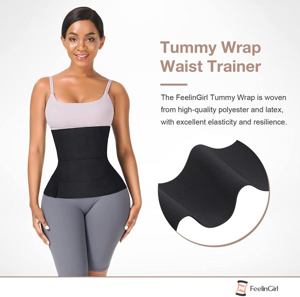 FeelinGirl Wrap Waist Trainer pour Femme Bande d'entraînement à la Taille enveloppante, Corset de Sport Noir