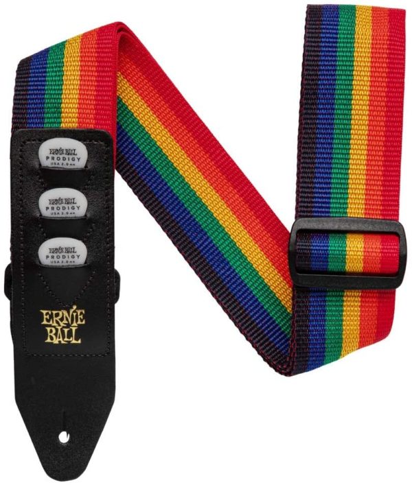 Ernie Ball Sangle de guitare en polypropylène, avec support pour médiator, arc-en-ciel