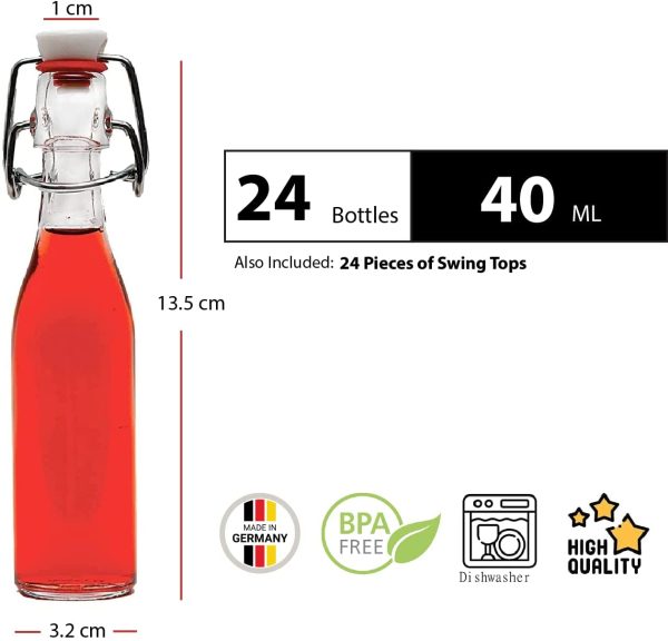 casavetro 24 x 40 ML Bouteilles vides avec étrier en Verre Rechargeables pour Le Brassage à la Maison de l'eau de vinaigre de gin (24 x 40 ML) – Image 2