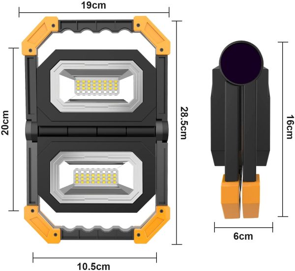 T-SUN Projecteur de Chantier LED Pliable 30W Projecteur LED Rechargeable USB Lampe de Travail Projecteur LED Portable avec Rotation à 360° pour Camping, Chantier de Construction, Urgence – Image 6