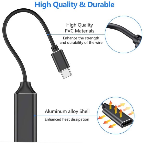 Adaptateur USB C vers HDMI, Adaptateur USB Type C à HDMI 4k (Thunderbolt 3 compatible) avec sortie audio vidéo pour MacBook Pro 2018/2017, iPad pro 2018, Samsung Note 9/S9, Huawei Mate 20 etc (Black) – Image 6