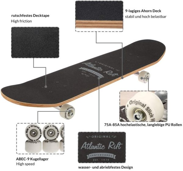 Deuba Planche à roulettes Skateboard - Atlantic Rift - Roues ABEC 9 - Modèle au Choix – Image 3