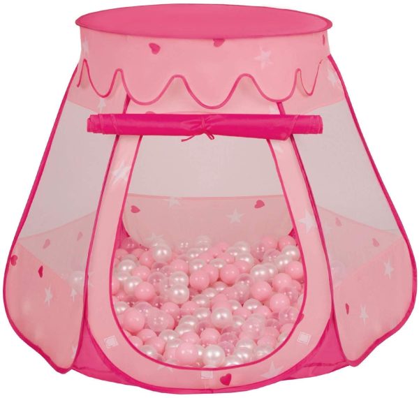 Selonis Tente 105X90cm/100 Balles Château avec Les Balles Plastiques Piscine À Balles pour Enfants, Rose: Rose Poudré-Perle-Transparent – Image 7