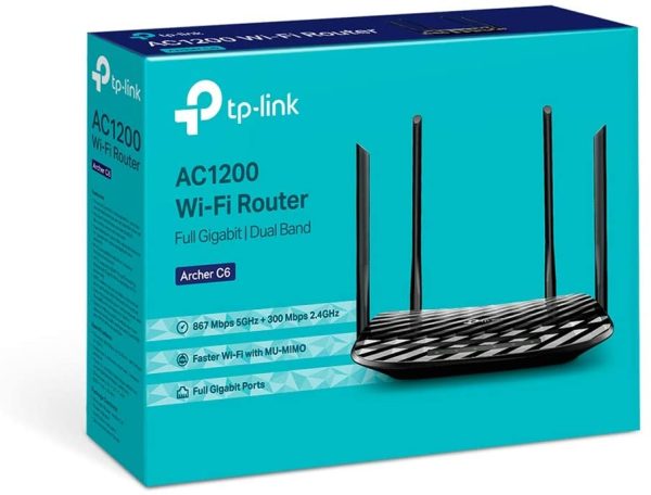 Routeur WiFi AC1200 Mbps, MU-MIMO WiFi, Dual-band, 5 ports Gigabit (Ethernet 4 ports ), 4 antennes externes et 1 antenne interne, compatible avec toutes les box du marché, Archer C6