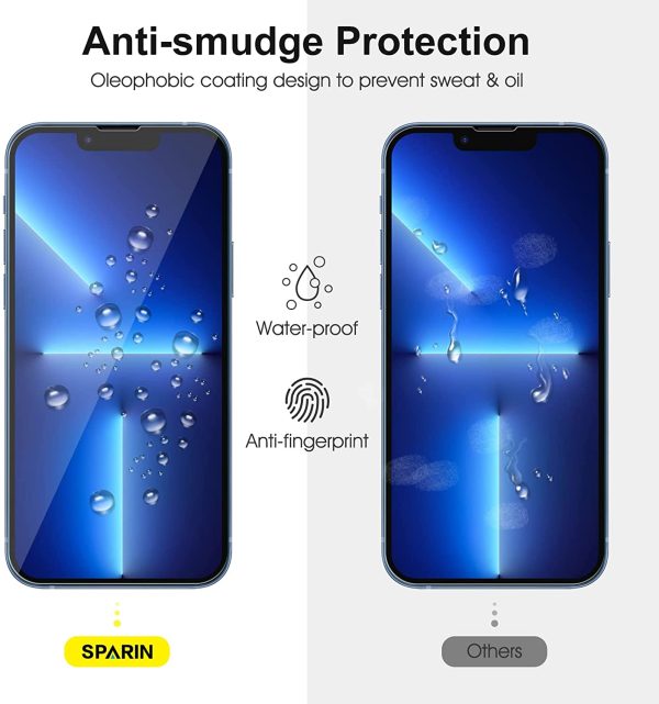 SPARIN 3+2 Pièces Verre Trempé Compatible avec iPhone 13 Pro, 3 Protecteurs d'écran et 2 Pièces Caméra Protection écran, Vitre Protecteur avec Outil D'alignement Facile, 9H dureté, sans Bulles – Image 8