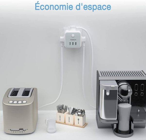 Prise USB Multiple, Multiprise Murale Cube 3 Prises avec 3 USB Secteur, 6 en 1 Prise Murale USB Secteur avec Interrupteur, Multiprise Electrique Murale USB Chargeur pour Domicile, Bureau – Image 4