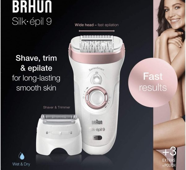 Braun Silk-épil 9 Épilateur Électrique Femme, Tête De Rasage Et Tondeuse Blanc/Or Rose, Technologie De Pincettes Micro-Grip, Accessoire Massage Haute Fréquence, Wet & Dry, 9-720 – Image 7