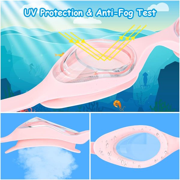 flintronic Lunettes de Natation, Anti-buée et Anti-Fuite Protection UV Longueur Réglable Lunettes étanches avec Bonnet de bain Pince-nez et Bouchons d'oreilles pour Jeune Enfant Garçon Fille 4-12 Ans – Image 5