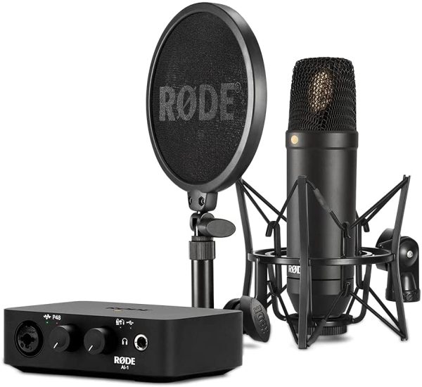 Kit de studio complet RØDE avec microphone à condensateur de studio NT1 et interface audio AI-1 pour la production musicale, l'enregistrement vocal, le streaming et les podcasts