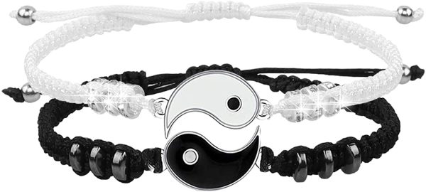 Bracelets Meilleur ami pour 2 Bracelet à cordon ajustable Yin Yang pour BFF Relation d'amitié Petit ami Petite amie Cadeau de la Saint-Valentin