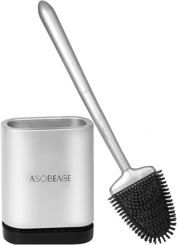 Brosse de Toilette, Brosse de Toilette en Silicone avec Support à séchage Rapide pour Toilette de Salle de Bain (Argent) – Image 4