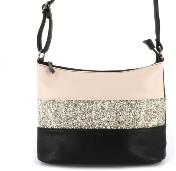 Gallantry - Sac Bandoulière Femme Paillettes Elégant - Sacoche Messenger Porté Epaule Tendance Multicolore Souple - Besace Sac Soirée Mariage Strass Brillant Léger - Chic Mode - Beige Noir