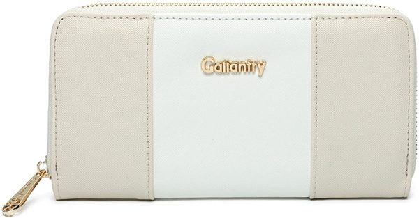 Gallantry - Portefeuille Femme Tout-en-Un Rayures Bicolore - Wallet Long Porte-Cartes Monnaies Format Enveloppe 3 Volets - Compagnon Bandes Grande Capacité Similicuir - Chic Tendance - Beige Blanc – Image 3