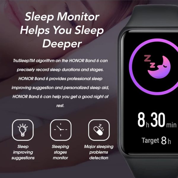 HONOR Band 6 ??Bracelet connecté ??Ecran AMOLED 1.47" ??Suivi SPO2 - Moniteur de fréquence Cardiaque et de Stress ??Suivi du Sommeil ??Noir – Image 3