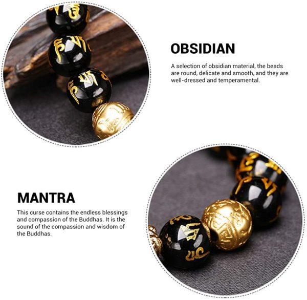 Excras Feng Shui Bracelet D'amulette Pi Xiu, Bracelet en Obsidienne Naturelle Noire – Image 7