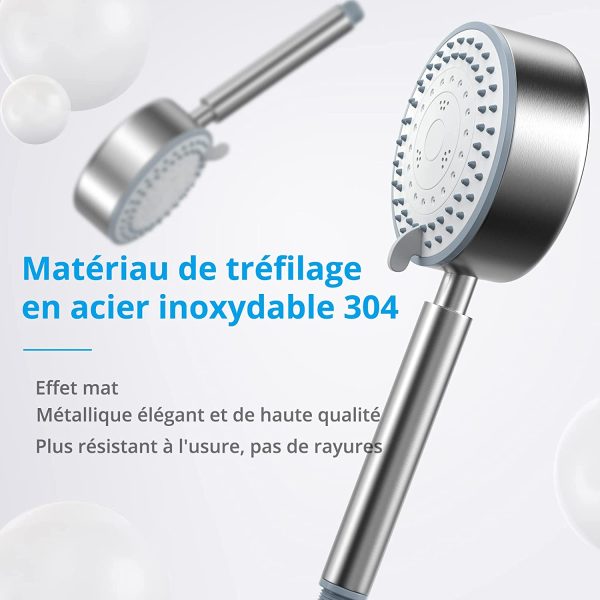 Pommeau de Douche, Pommeau Douche Economiseur D'eau avec Tuyau 2M Douchette Douche Aalle de Bain Economie d'Eau Haute Pression en Acier Inoxydable 304 Installation et Nettoyage Faciles