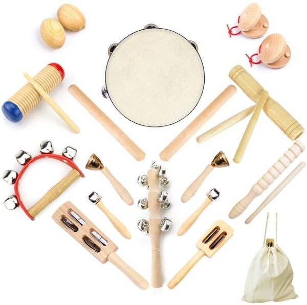 Ulifeme Instrument de Musique Enfant, 23 Pièces Instrument Musique Bois pour Bebe, Ensemble de Jouets 100% Bois Pur, Kit Rythmique de Percussion Premium, Cadeau pour Bébé, Rangement de Sac en Coton – Image 7