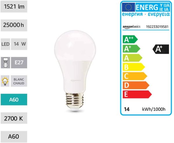 Professional Lot de 6 ampoules LED Culot Edison à vis E27 Équivalent 100 W Blanc chaud Intensité non variable – Image 4