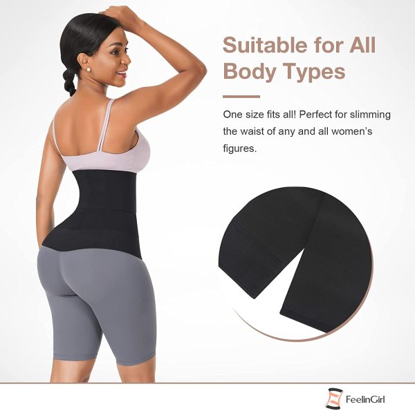 FeelinGirl Wrap Waist Trainer pour Femme Bande d'entraînement à la Taille enveloppante, Corset de Sport Noir – Image 2