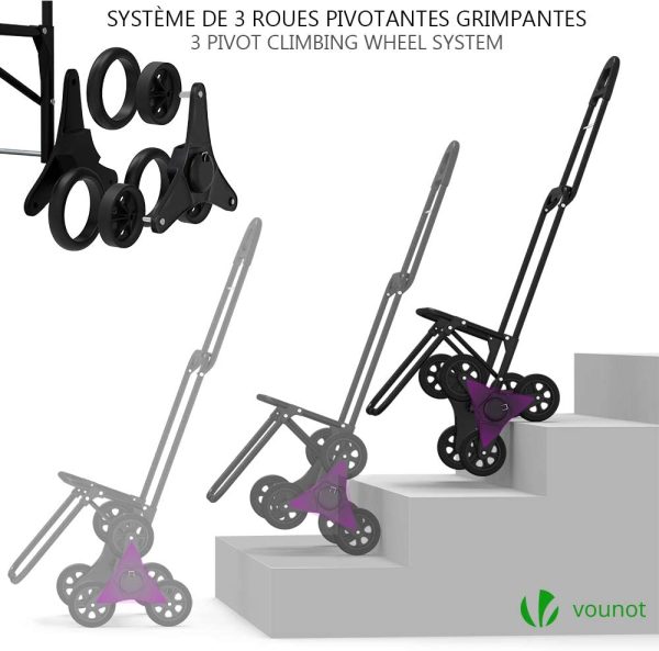 VOUNOT Chariot de Courses Solide Pliable avec Compartiment Isotherme 6 Roues 3 en 1 Sac à Dos Sac de Rangement Caddie Panier Montant Escalier Grande Capacité de 40L Charge Max 30Kg – Image 6