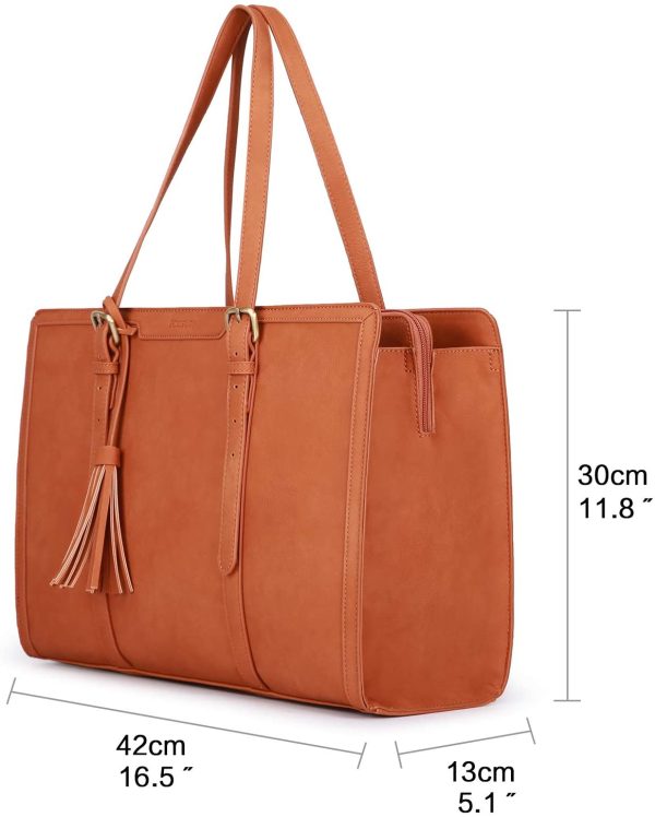 ECOSUSI Sac Porte Document Sac Cabas Femmes Sac à Main en PU Cuir messagers à 3 Compartiments Sac Ordinateur Portable 15.6 Pouces Sac Fourre Tout Femme Sac Cabas pour Le Travail, Marron – Image 3