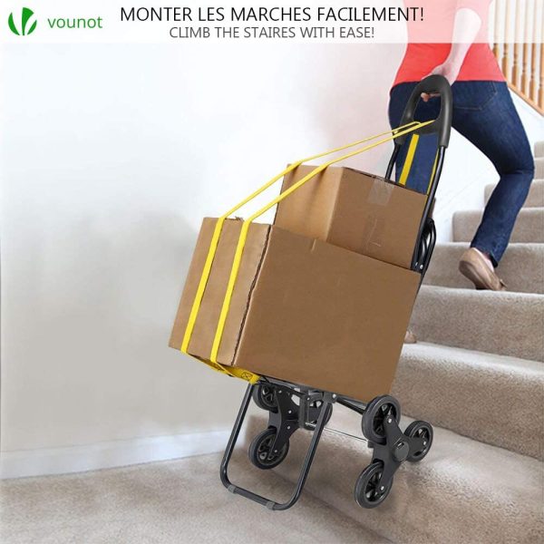 VOUNOT Chariot de Courses Solide Pliable avec Compartiment Isotherme 6 Roues 3 en 1 Sac à Dos Sac de Rangement Caddie Panier Montant Escalier Grande Capacité de 40L Charge Max 30Kg