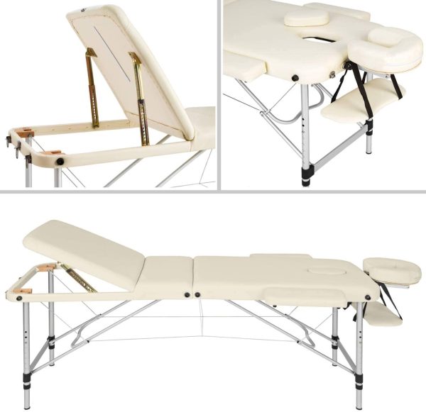 Table de Massage Pliante Aluminium Cosmetique Lit de Massage Portable + Housse de Transport - diverses couleurs au choix - (Beige) – Image 5