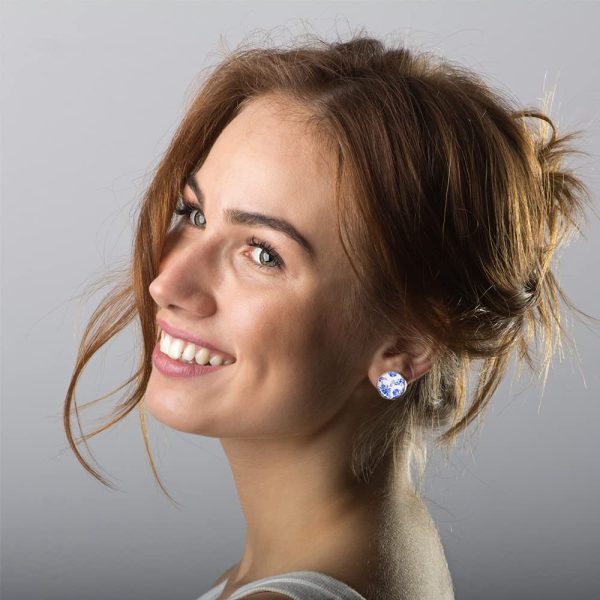 Élégante Petite Ronde Boucle d'Oreilles Clips Non Percées; Cadeau d'Amour de Anniversaire pour Femme (Bleu Clair Argent) – Image 3