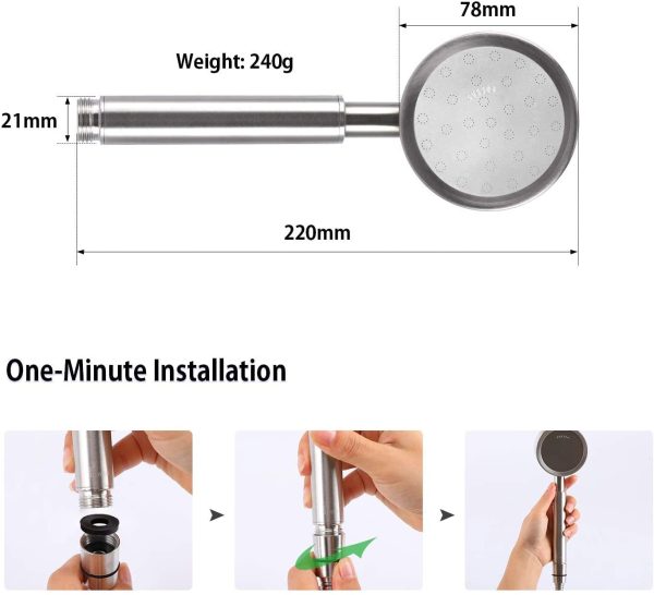 Pommeau Douche Haute Pression en Acier Inoxydable 304 Douchette Douche Salle de Bain Economie d'Eau Installation Facile – Image 2