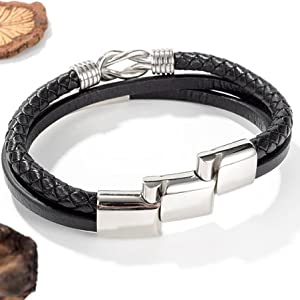 Bracelet en cuir noir pour homme