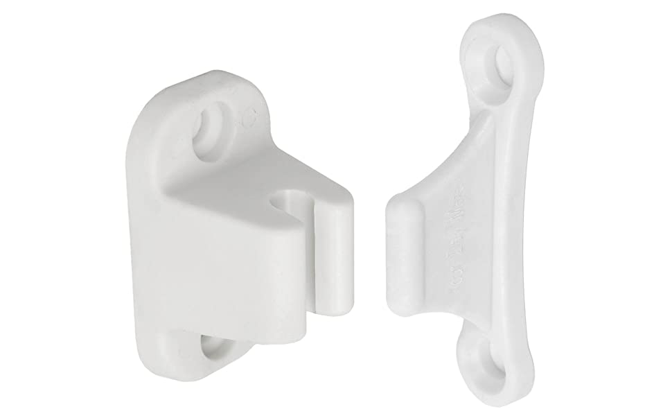 Lot de 1 loquet de porte de caravane en plastique rigide blanc avec espacement de 35 mm + 48 mm