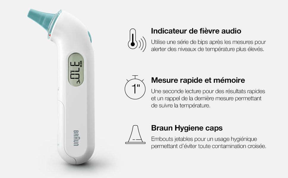 Braun; ThermoScan; Thermomètre; auriculaire; précision professionnelle; simple; 