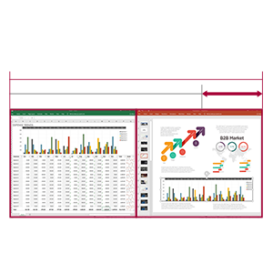 Image de l'affichage de feuilles de calcul et de slides côte à côte sur l'écran 21:9 UltraWide