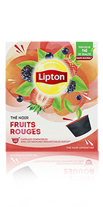 Lipton Thé Noir Fruits Rouges 12 Capsules, thé aux fruits rouges, goût intense, fruité, infusion