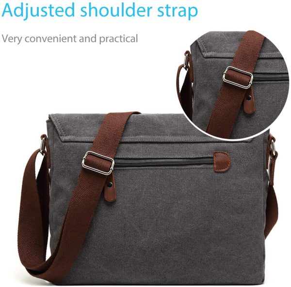 FANDARE Vintage Sac à bandoulière Unisexe Sac d'épaule Toile Sac de Messager Sacoche Mallette pour Homme Femme Travail Fac Voyage Sport École Sac Bandoulière Crossbody Bag Sac Dark Gris – Image 2